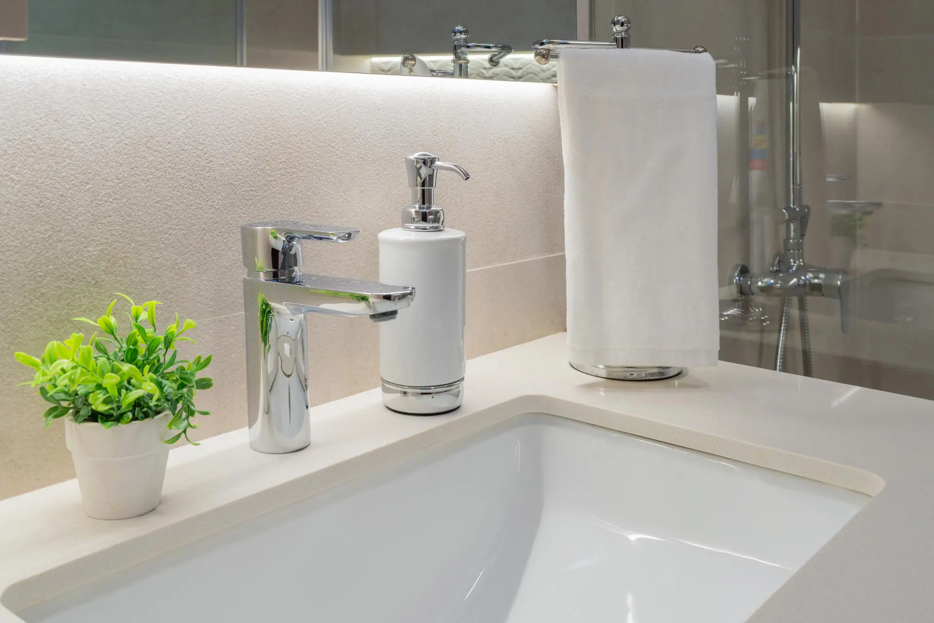 Sink with modern decoration in a renovated bathroom
